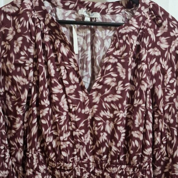 Madewell Smocked Y Neck floral mini dress size Large NWT - Picture 3 of 9